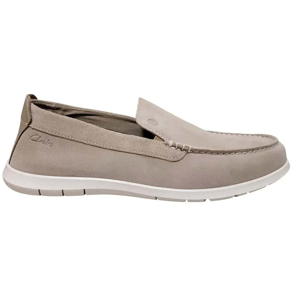 Clarks Men Flexway Step Slip On Moc Toe Loafers Size US 10.5W Sand Grey Suede